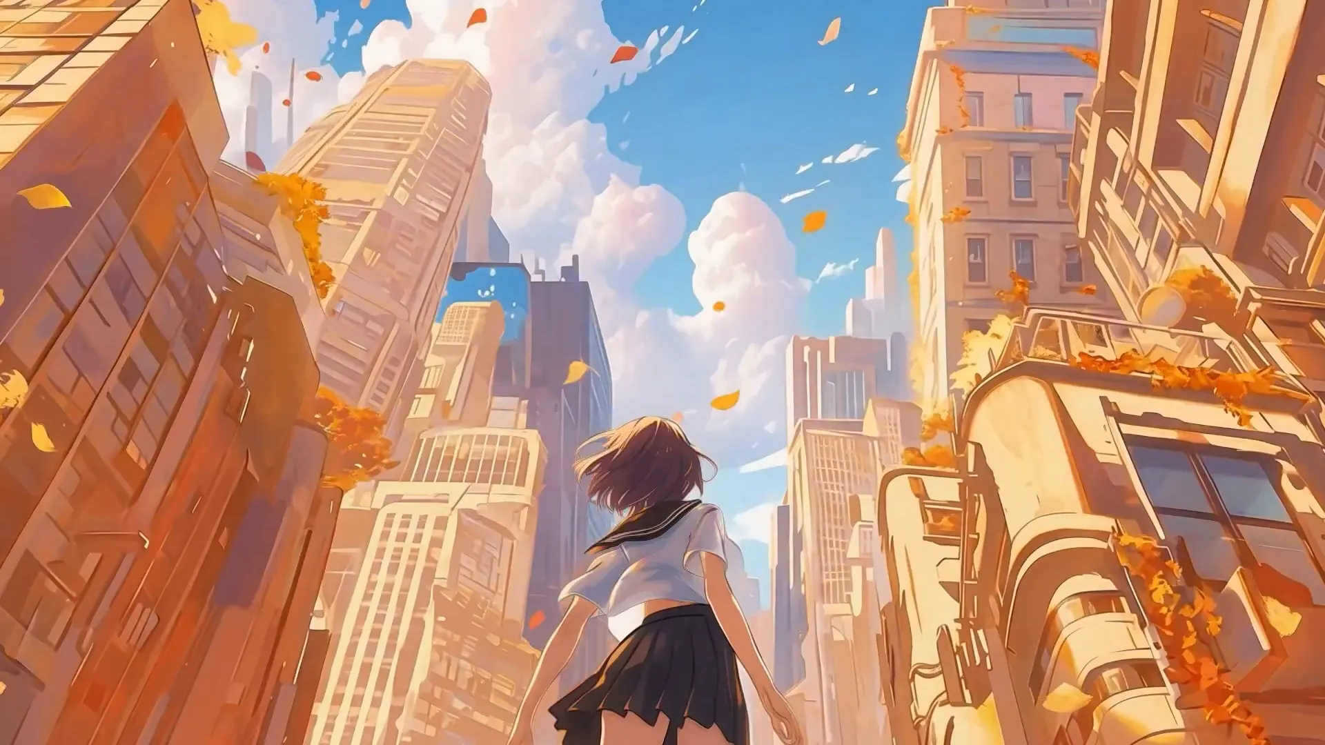 The clouds reveal a figure looking toward the towers