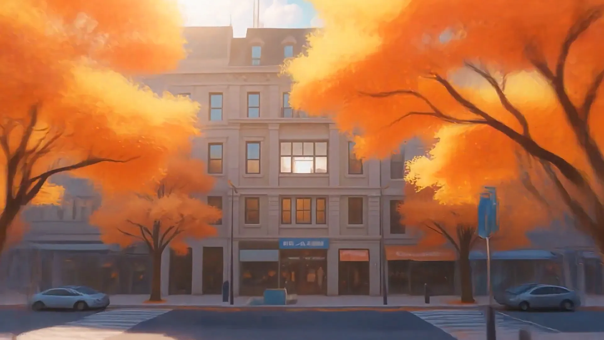 The clouds rise and reveal a window in the city